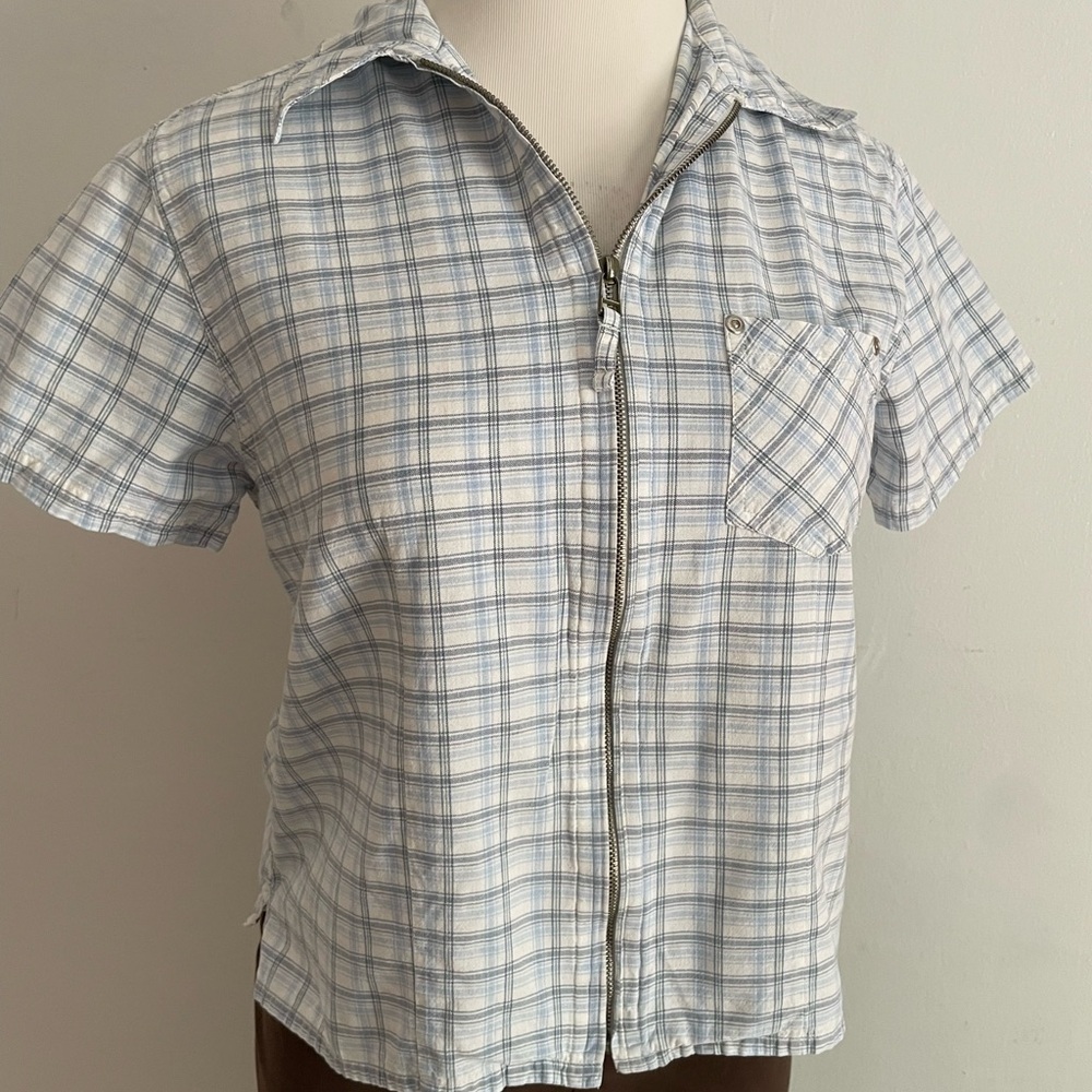 Plaid Zip-Up Blouse